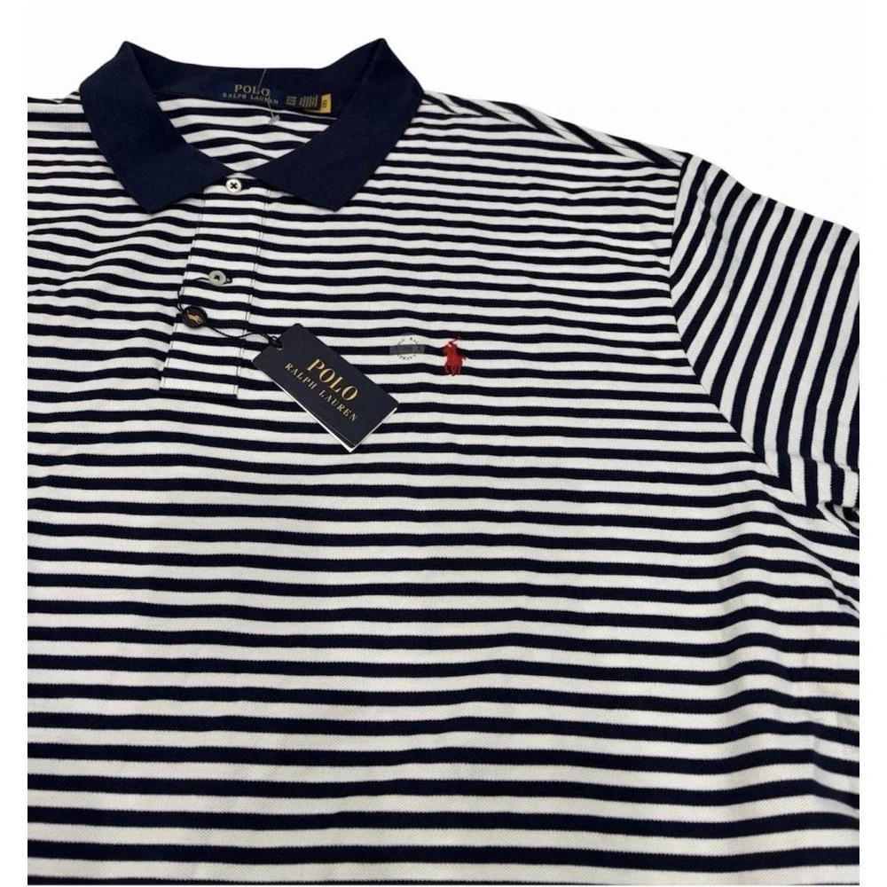 Polo Ralph Lauren Classic Fit Navy & White Striped Mesh Polo Shirt Size 4XB NWT